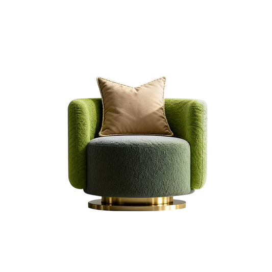 Green Chenille Swivel Accent Chair, Two Tone Upholstered Lounge Chair with Metal Rotating Base for Living Room, Bedroom, Hotel and Reception Area