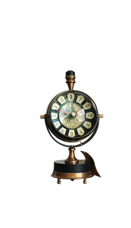 Vintage Brass Table Clock, Antique Style Round Desk Clock with Roman Numeral Dial, Decorative Mantel Clock for Office Desk, Bookshelf, Study, Living Room, Shelf Decor Gift