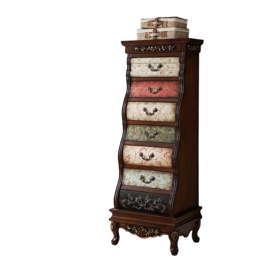 Tall Wood Chest of 7 Drawers, Multicolor Painted Storage Cabinet
