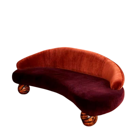 Curved Velvet Sofa, Burgundy Lounge Couch with Crescent Back