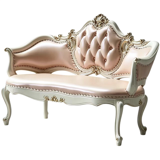 Pink Tufted Loveseat with Carved Solid Wood Frame, 2-Seater Sofa