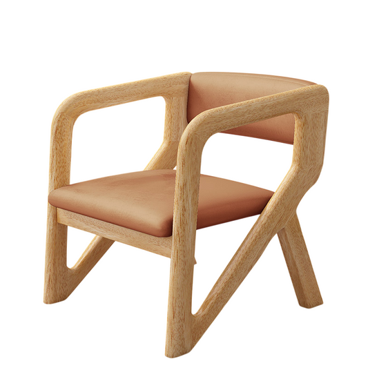 Solid Wood Accent Armchair with Linen Upholstery, Natural Finish
