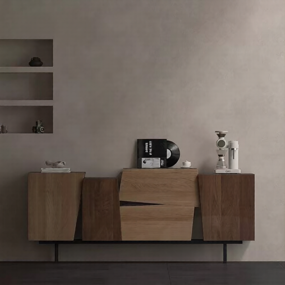Walnut Storage Sideboard, 3 Doors 2 Drawers, Modern Entryway Cabinet