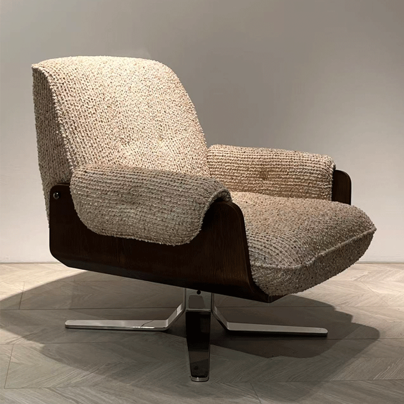 Swivel Boucle Accent Chair, Modern Upholstered Lounge Armchair with Solid Wood Frame and Stainless Steel Base for Living Room, Bedroom, Office, Reading Nook and Reception Area