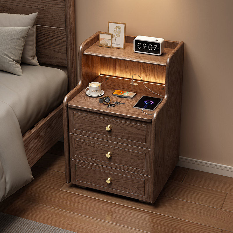 27-Inch Solid Wood Smart Nightstand with Wireless Charging, 3 Drawers