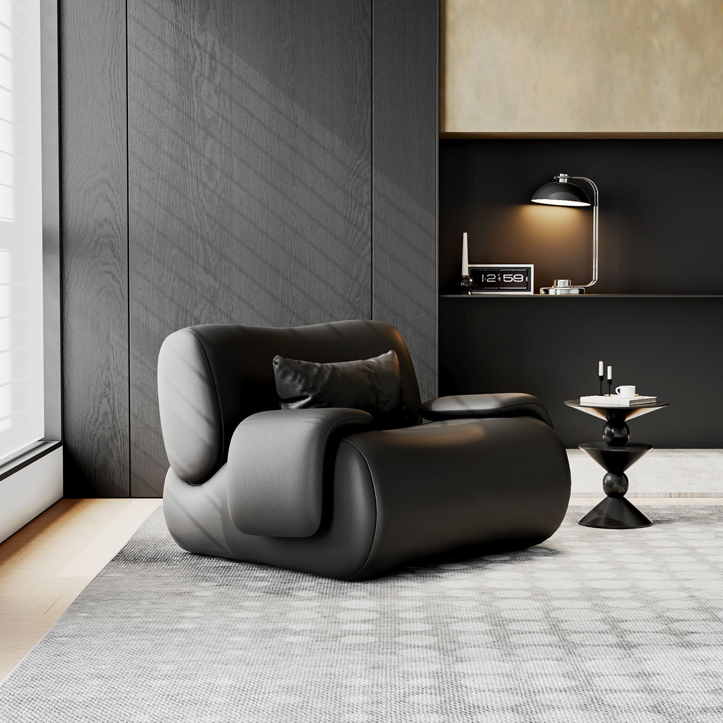Black Upholstered Accent Chair Modern Sculptural Lounge Chair