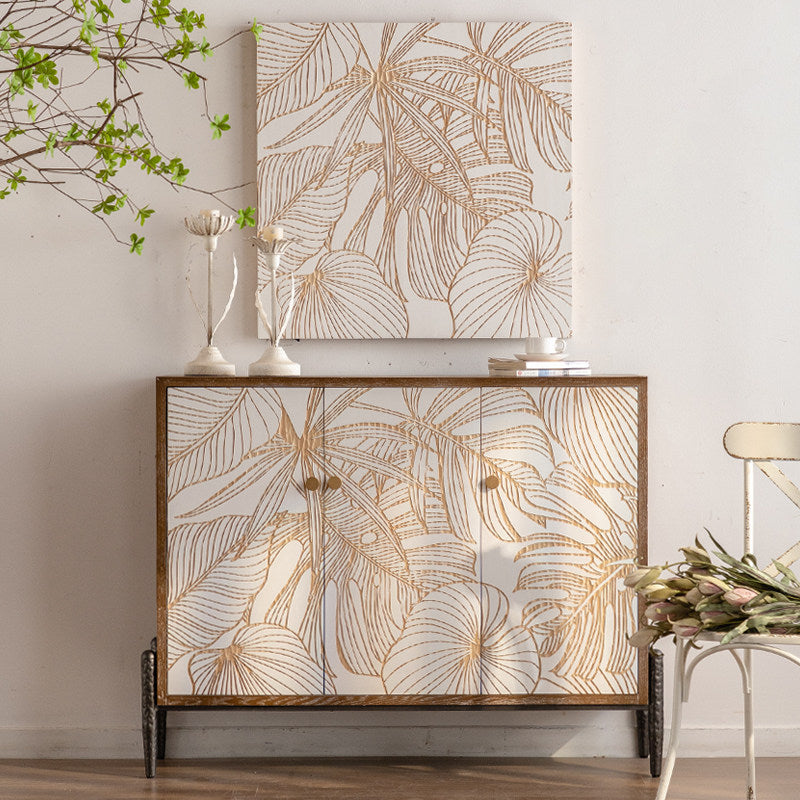Botanical Entryway Cabinet, Ash Veneer Shoe Storage Cabinet, Vintage Leaf Pattern Sideboard, Wabi Sabi Hallway Cabinet, Living Room Credenza and Dining Room Buffet