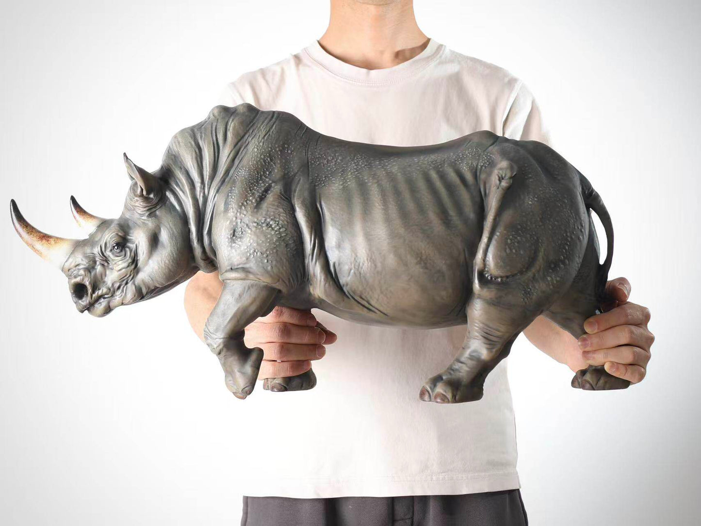 Realistic Rhinoceros Statue, Resin Rhino Sculpture, Large Gray Animal Figurine for Entryway, Living Room, Office, TV Cabinet, Shelf Decor and Housewarming Gift