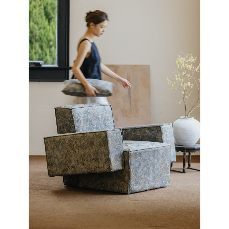 Marble Print Accent Chair, Modern Box Lounge Armchair, Gold Vein Upholstered Single Sofa Chair, Wide Square Club Chair for Living Room, Bedroom, Office, Reading Corner
