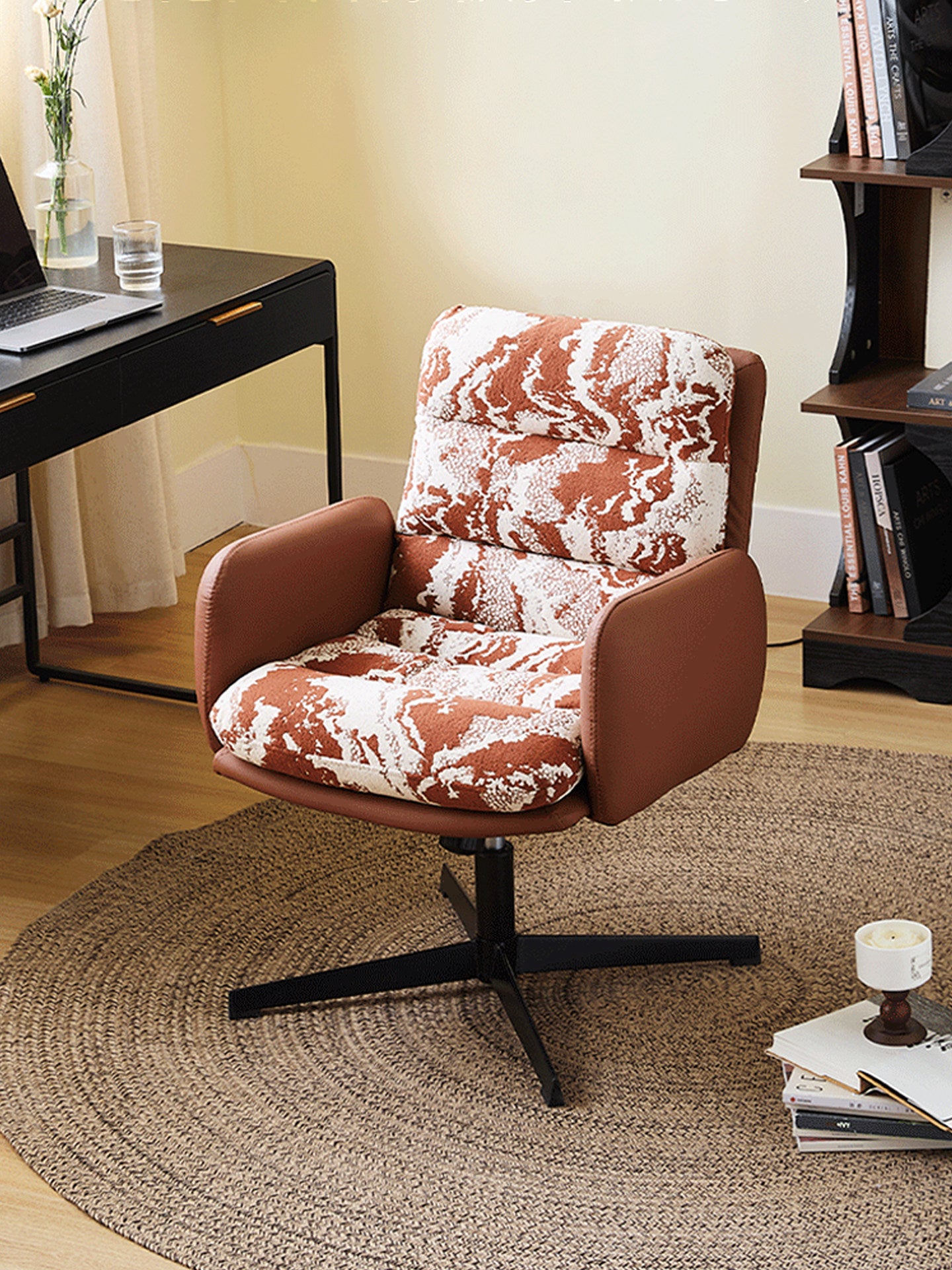 Brown Swivel Office Chair with 3D Jacquard and Adjustable Height