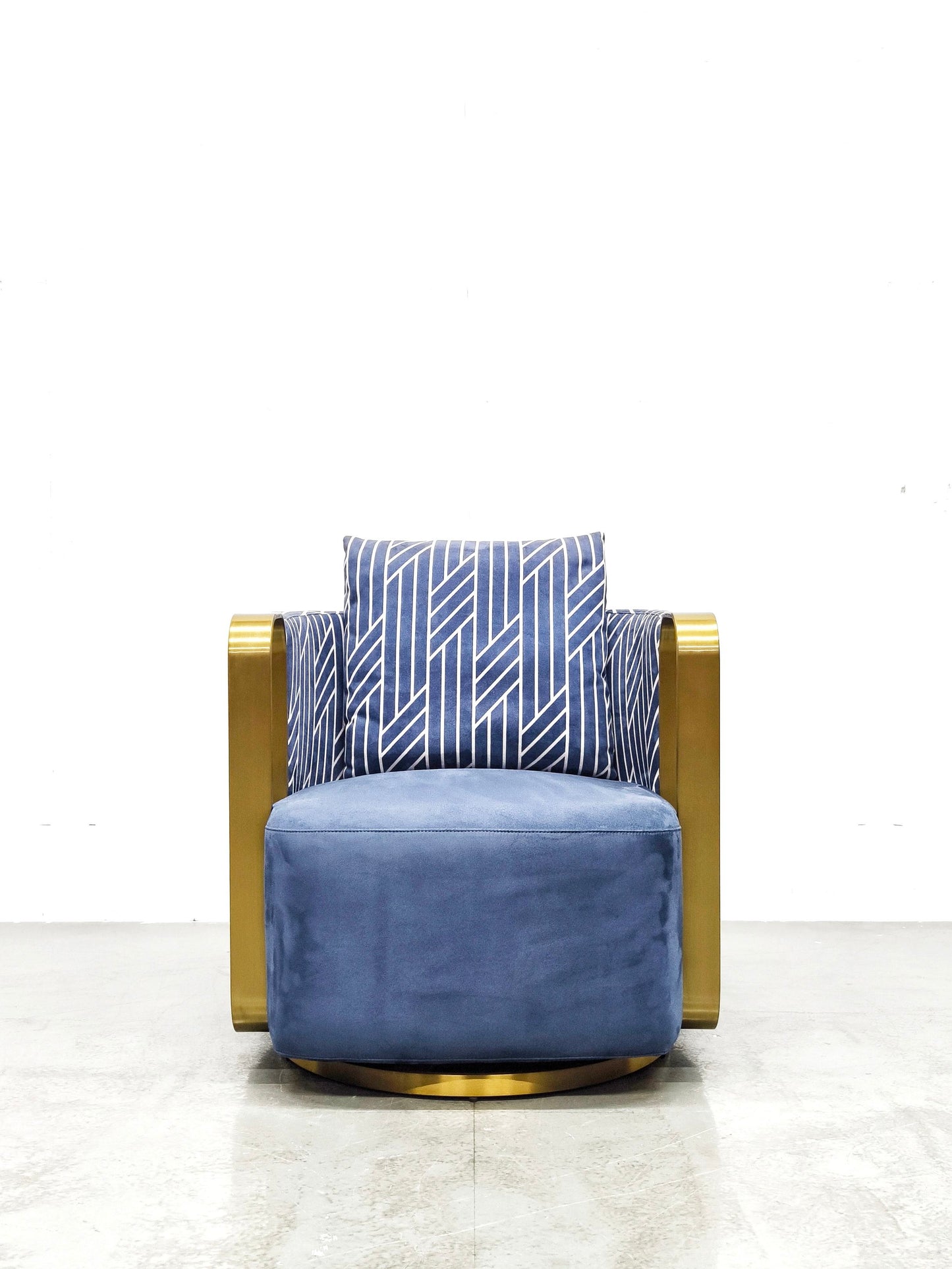 Blue Velvet Swivel Accent Chair with Gold Metal Arms for Living Room