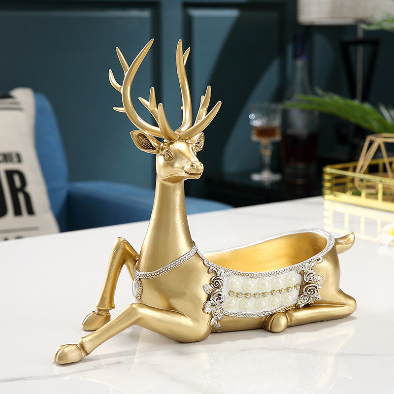 Gold Deer Key Holder Bowl with Antlers, Resin Entryway Organizer