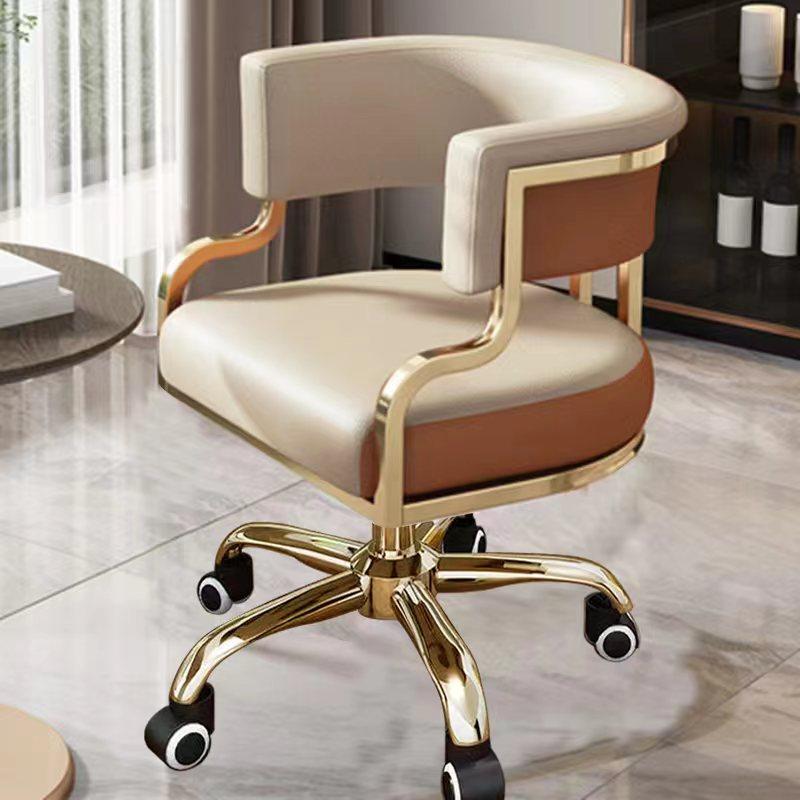 Tall Peach Beige and Orange Faux Leather Executive Office Chair, Height-Adjustable Swivel Desk Chair with Curved Wraparound Back, Gold Metal Frame and Rolling Casters for Home Office, Conference Room and Hotel