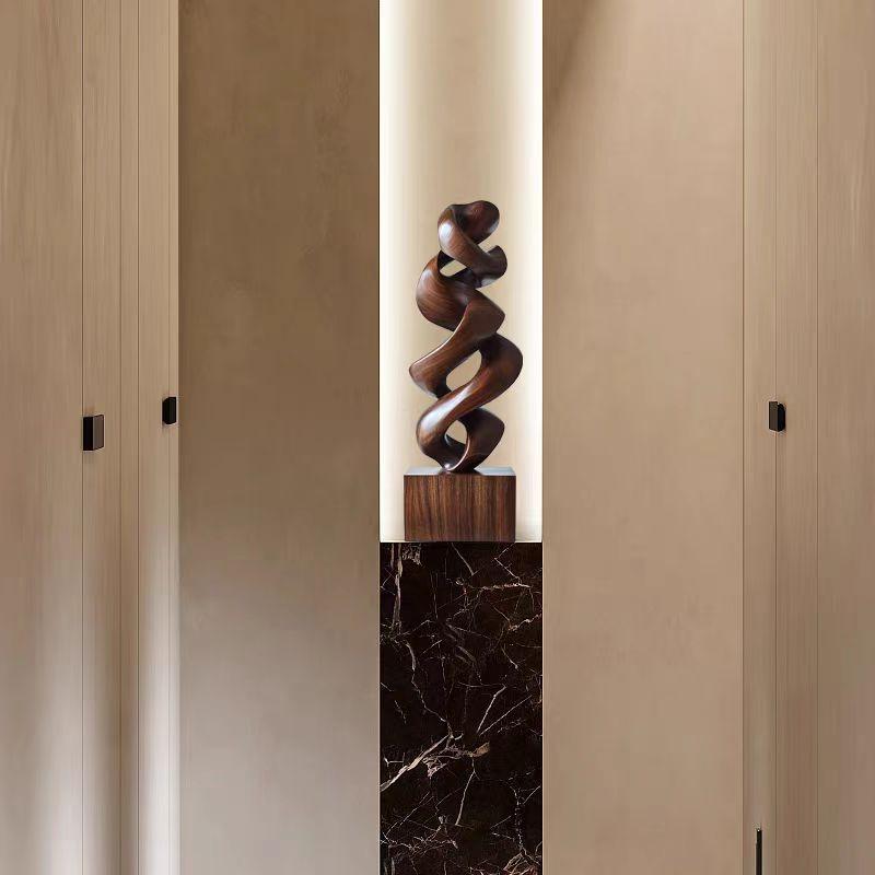 Abstract Wood Sculpture, Twisted Ribbon Tabletop Art Decor, 23.6 Inch