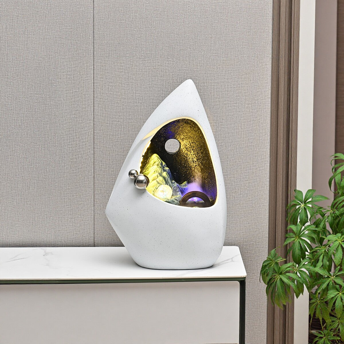 Modern Indoor Floor Fountain with LED Light and Mist, 23.6 Inch Water Feature