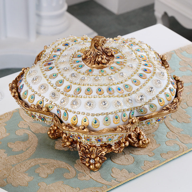 Luxury Covered Divided Candy Dish, Rotating 6-Section Dry Fruit Tray with Lid, Decorative Footed Snack Serving Bowl for Coffee Table, Living Room, Tea Table, Nuts, Candy, Cookies, Dried Fruit