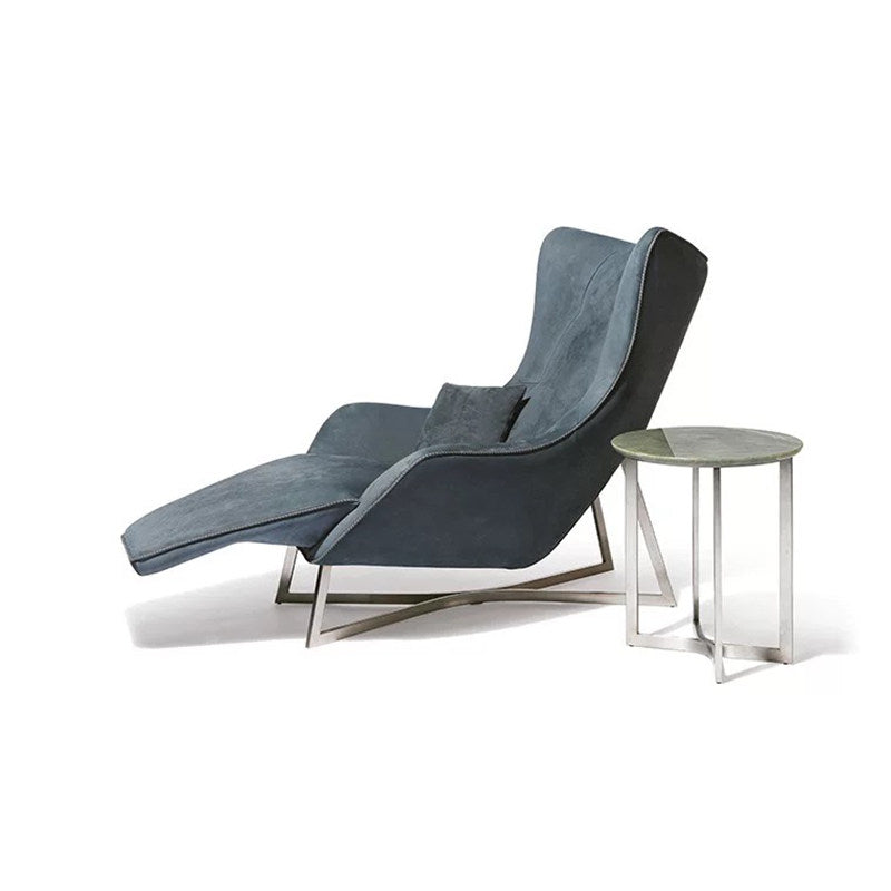 Blue Upholstered Chaise Lounge Chair with High Back and Metal Frame