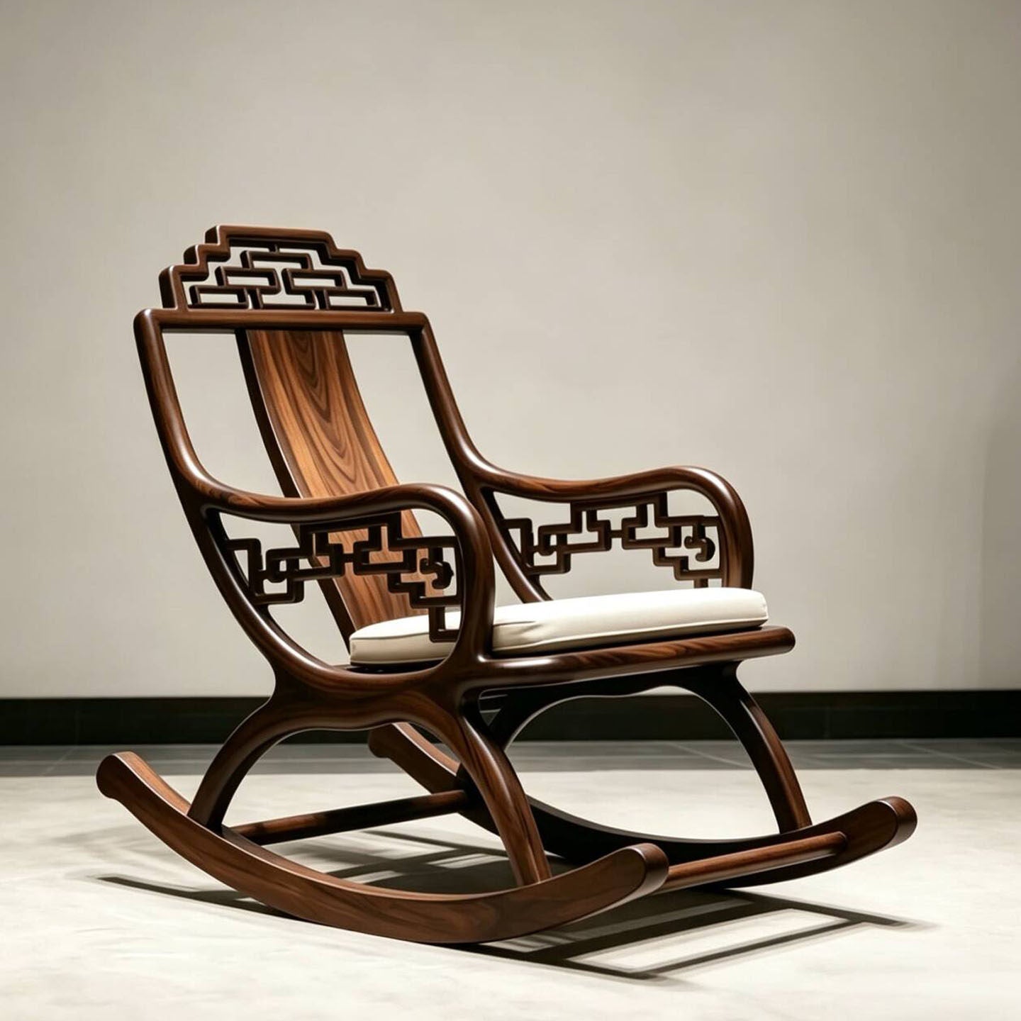 Solid Ash Wood Rocking Chair with Cushion, Walnut Finish