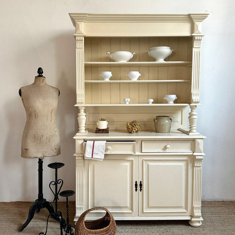 Ivory Solid Wood Kitchen Hutch with Shelves, Drawers and Cabinet