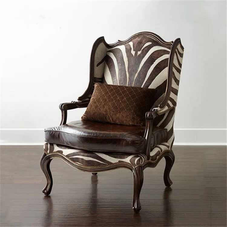 Brown Zebra Print High Back Accent Chair with Solid Wood Frame