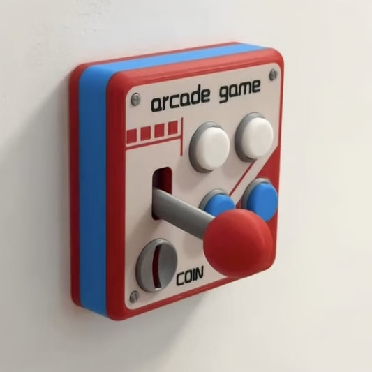 Retro Arcade Joystick Light Switch Cover, Wall Switch Decorative Panel, 3D Printed Game Room Wall Plate Decor with Buttons and Coin Slot Detail, Fun Switch Cover for Bedroom, Playroom, Office, and Gaming Room
