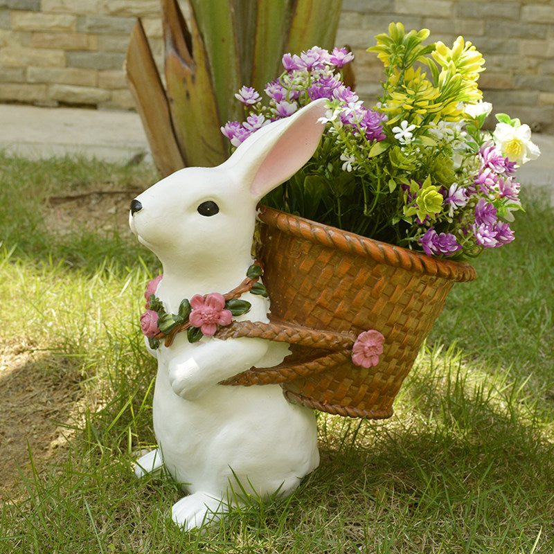 White Rabbit Planter 12 Inch, Bunny Flower Pot for Garden and Patio Decor