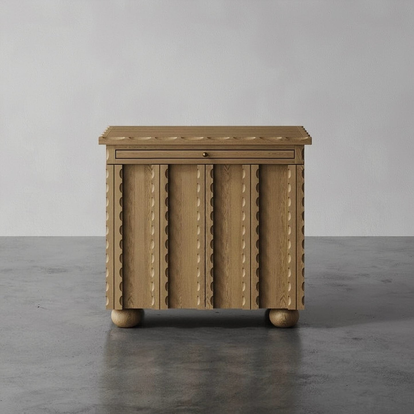 Solid Wood Nightstand with Drawer and Scalloped Cabinet Storage