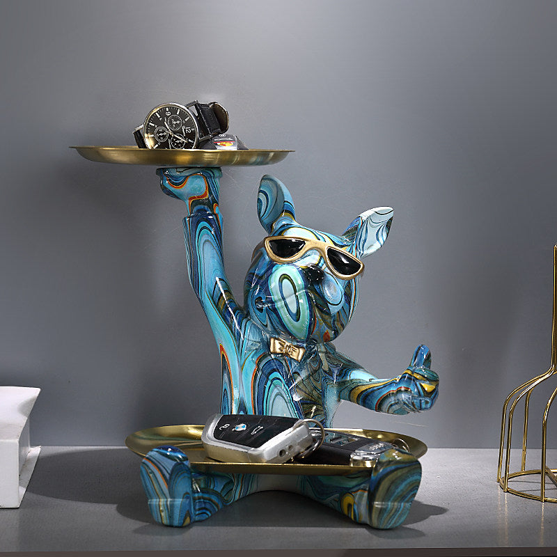 Blue Resin Dog Key Holder Tray with Gold-Tone Plates