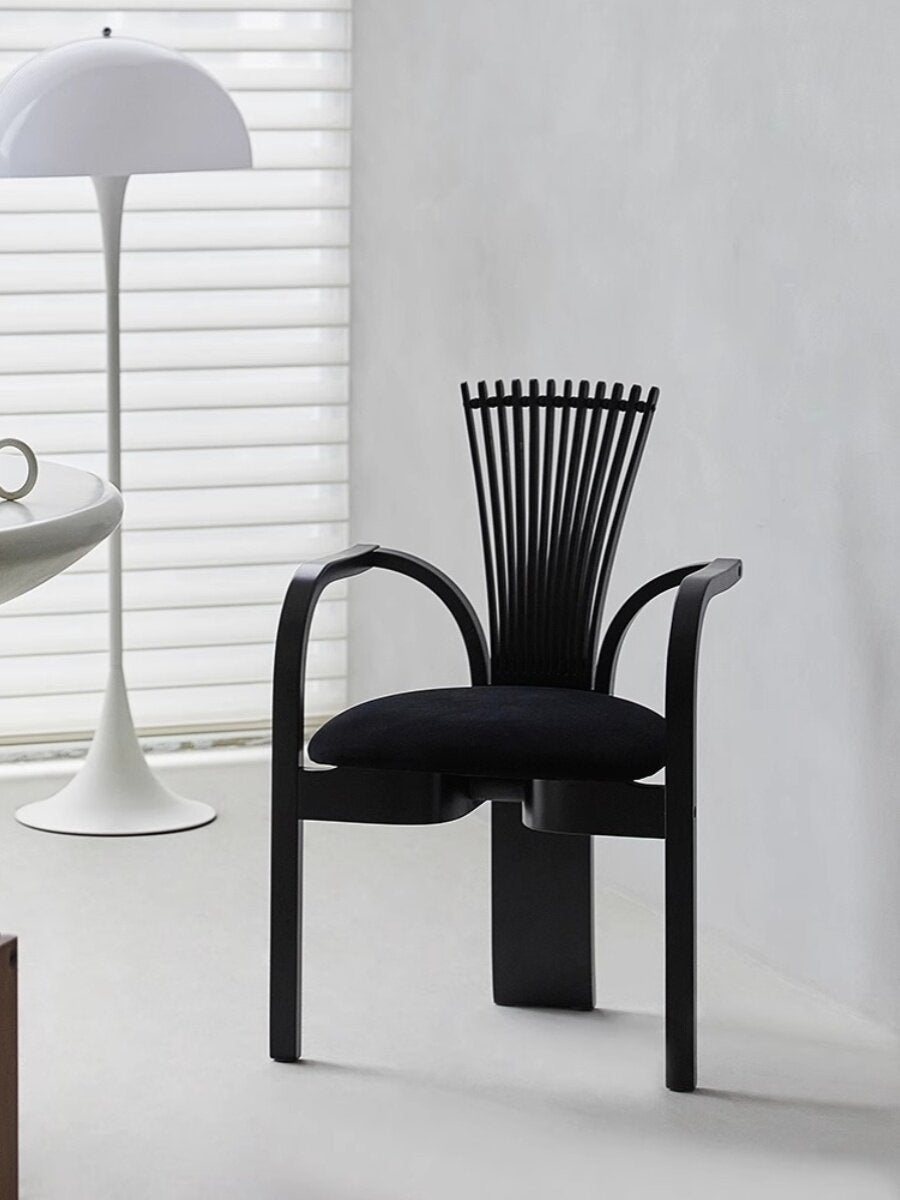 Black Bentwood Dining Armchair, Solid Ash Wood Accent Chair with Soft Upholstered Cushion, Curved Fan Back Side Chair for Dining Room, Living Room, Bedroom, Cafe, Office, and Vanity Seating