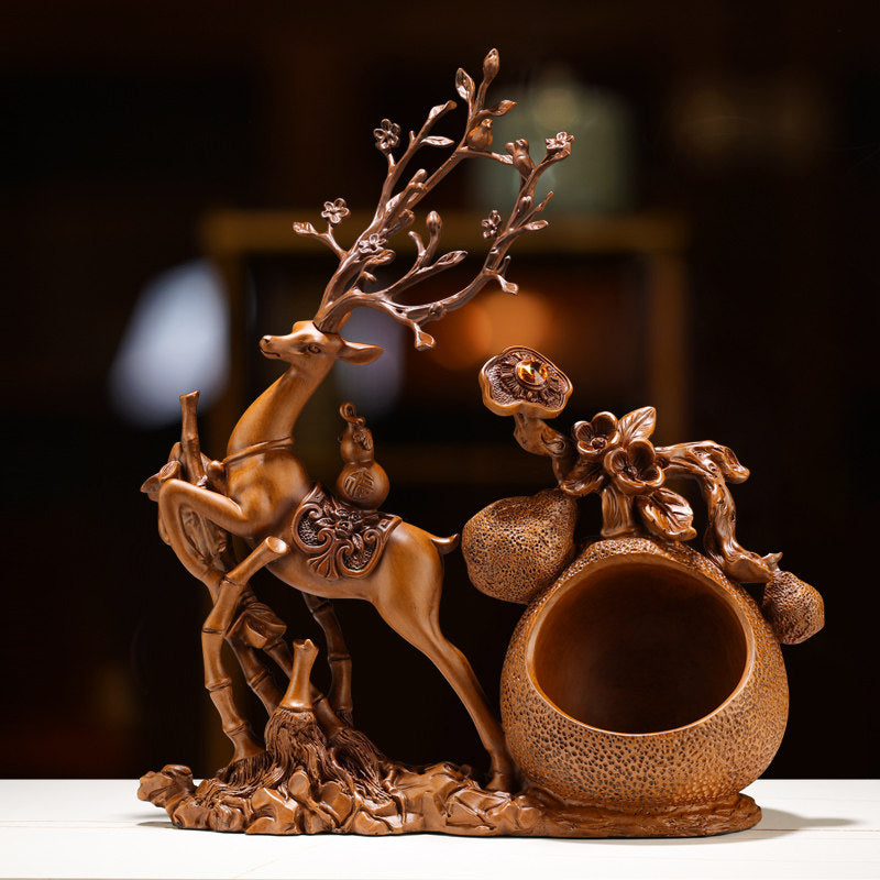 Brown Resin Deer Key Holder Bowl with Decorative Antlers