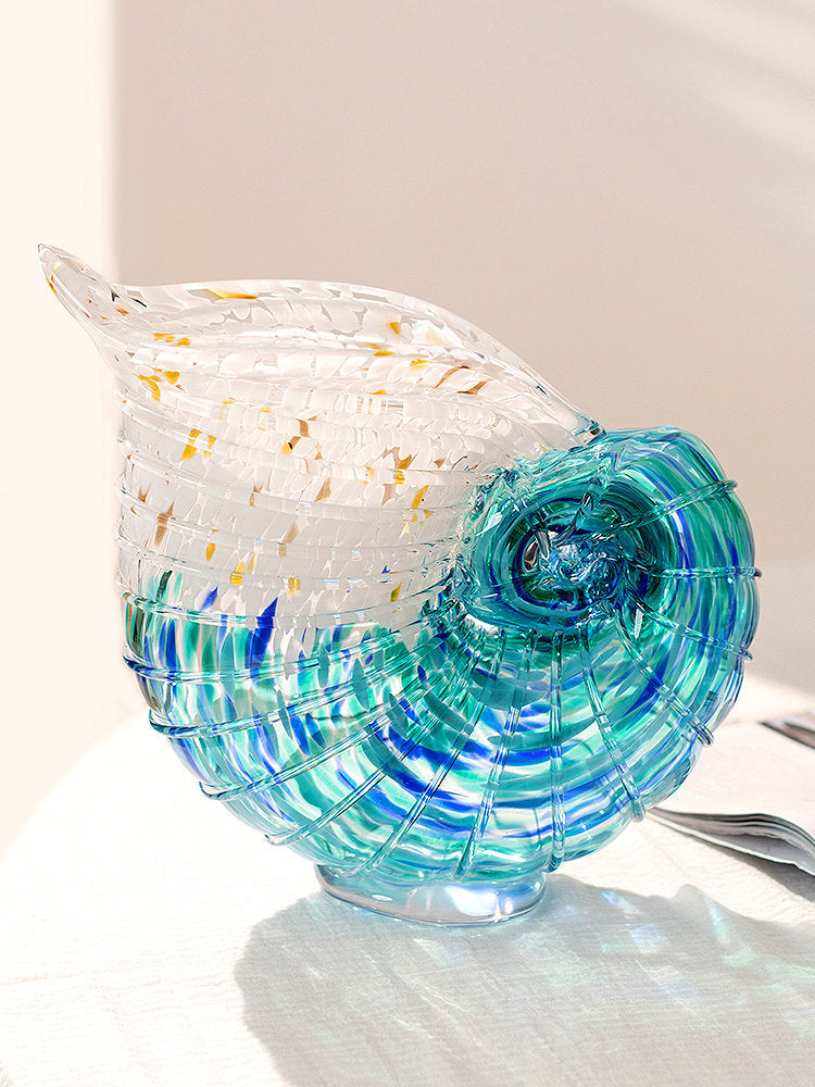 Blue Glass Conch Shell Vase, Coastal Decorative Flower Vase for Tabletop