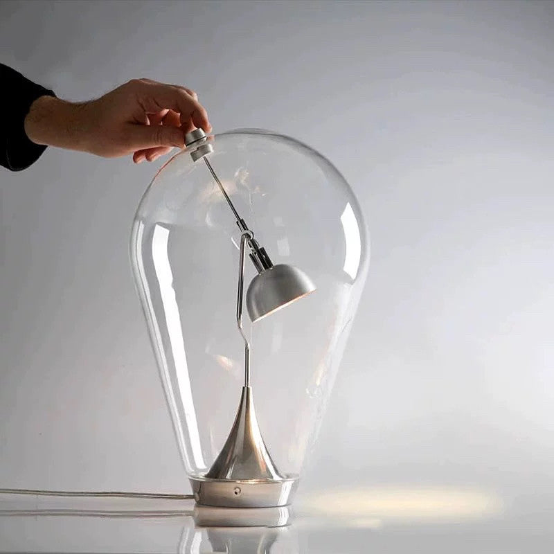 Clear Glass Table Lamp with Chrome Adjustable Reading Light, Modern LED Touch Dimmable Desk Lamp, Warm Light Bedside Accent Lamp for Bedroom, Office, Study, Nightstand