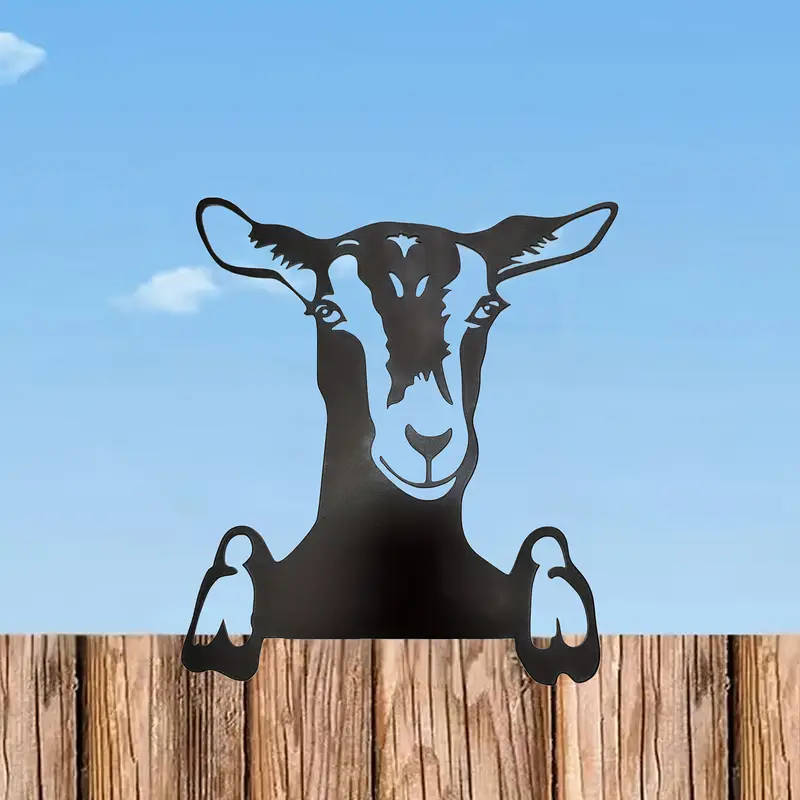 Black Metal Goat Fence Topper, Peeking Goat Head Silhouette Yard Decor, Rustic Farmhouse Outdoor Wall Art for Garden Fence, Barn, Ranch, Patio, Farm Animal Decor