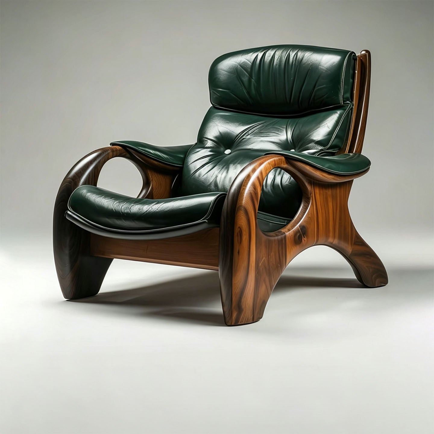 Green Faux Leather Accent Chair with Solid Wood Frame, Lounge Armchair