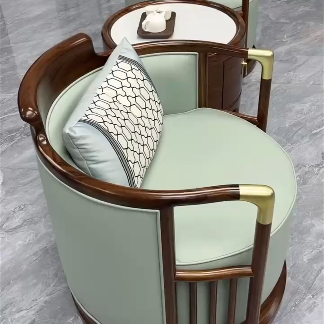 Swivel Ash Wood Barrel Accent Chair with Upholstered Seat and Lumbar Pillow, 360° Rotating Lounge Chair for Living Room, Bedroom, Office &amp; Reception
