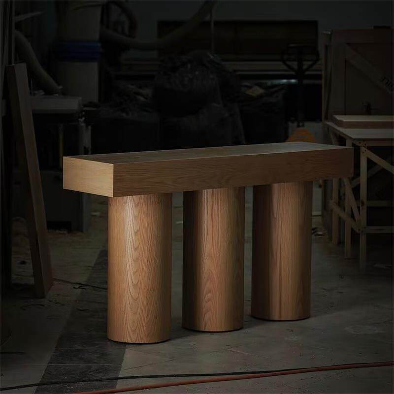Natural Wood Console Table, 47 Inch Narrow Entryway Table with Cylindrical Pedestal Legs, Modern Rustic Sofa Table for Hallway, Foyer, Living Room, Behind Couch, Japandi Decor