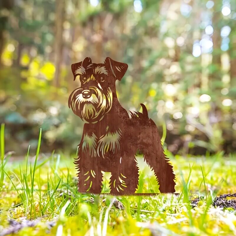 Rustic Metal Schnauzer Dog Garden Stake, Pet Memorial Yard Art, Weathered Dog Silhouette Lawn Decor for Garden, Patio, Flower Bed, Courtyard, Outdoor Remembrance Marker