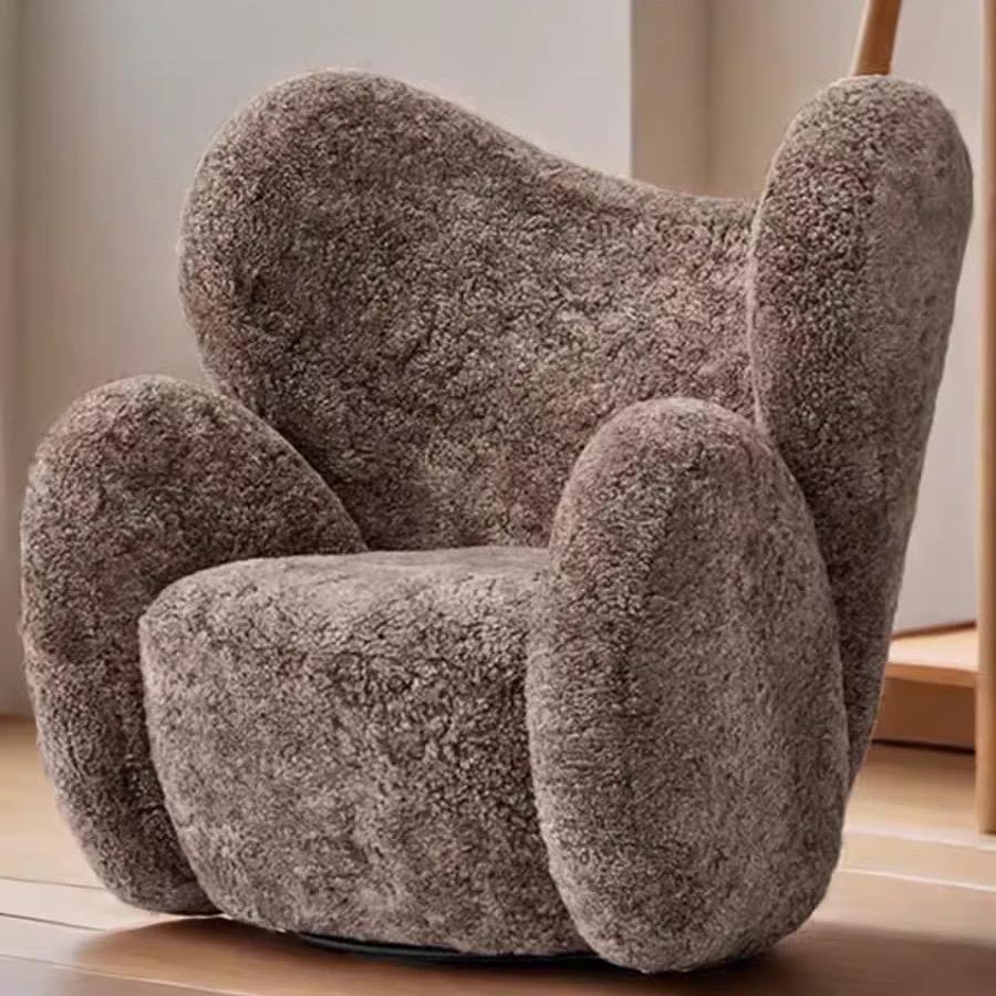 Brown Teddy Boucle Wingback Accent Chair with Sculptural Rounded Arms