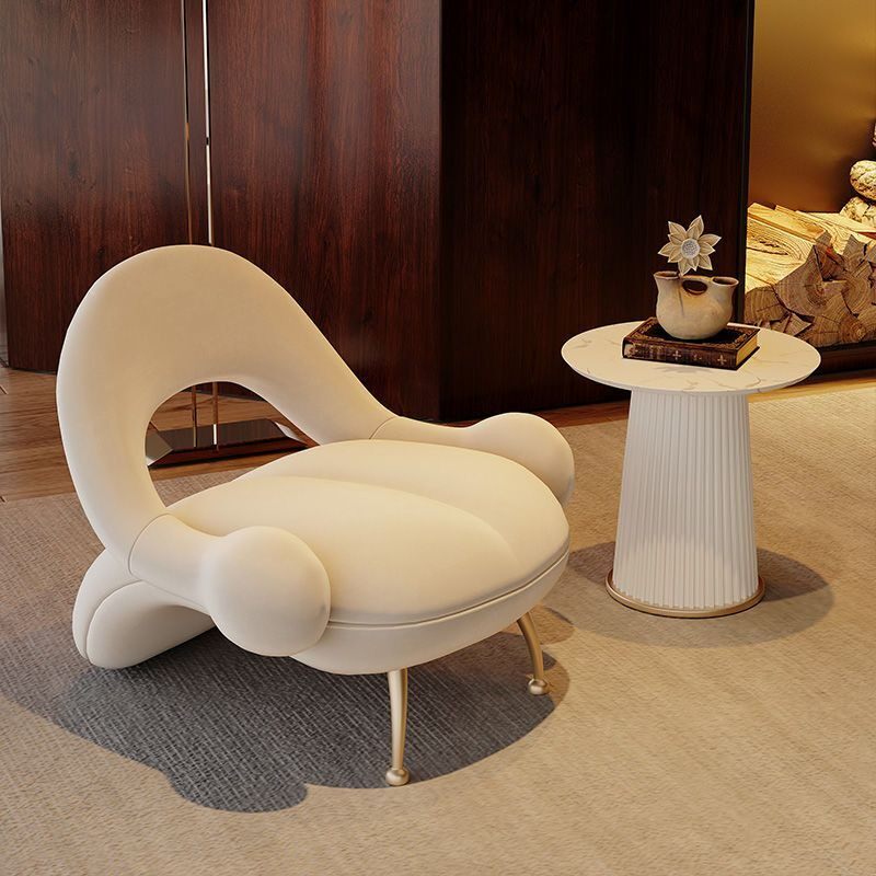 Cream White Accent Lounge Chair, Upholstered Single Sofa Chair with Sculptural Curved Back, Modern Leisure Armchair for Living Room, Bedroom, Balcony, Reception, Salon, and Reading Nook