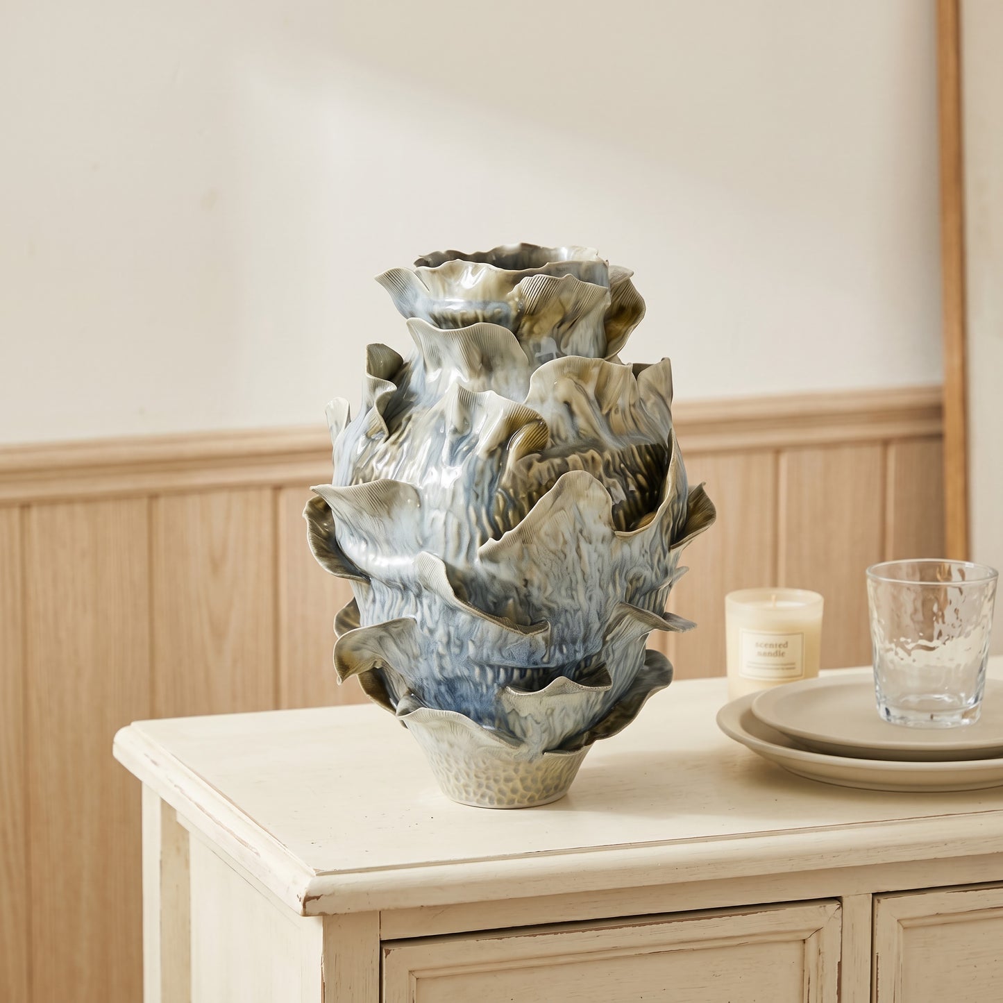 Handmade Blue Ceramic Abstract Sculpture for Tabletop Decor
