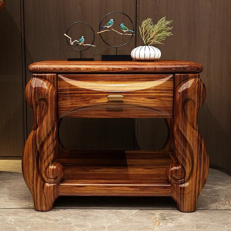 Wenge Wood Nightstand with Drawer and Lower Shelf