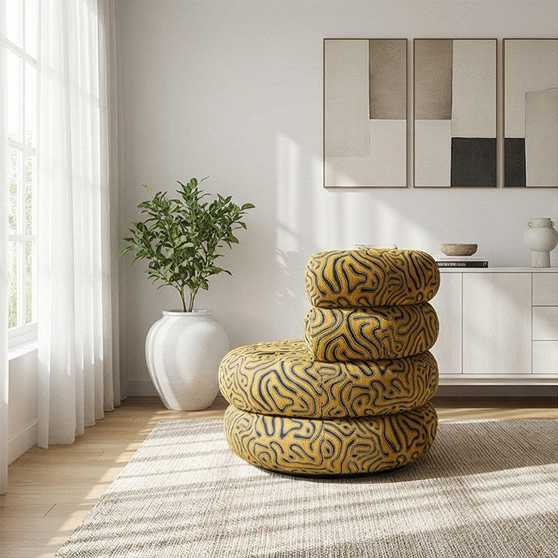 Mustard Tiger Pattern Swivel Accent Chair, Modern Jacquard Velvet Lounge Chair, Round Upholstered Single Sofa Chair for Living Room, Bedroom, Hotel and Lounge