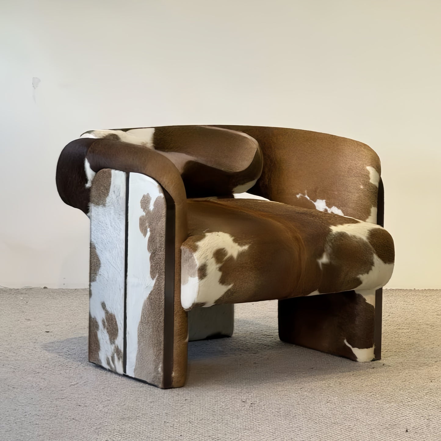Cow Print Accent Chair with Solid Wood Frame, Brown and White