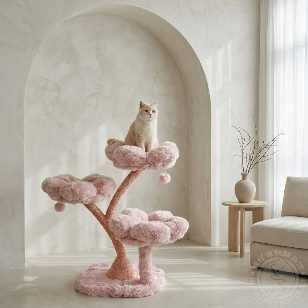 Pink Flower Cat Tree for Indoor Cats, Plush Multi-Level Cat Tower with 3 Petal Perches, Sisal Scratching Posts, Dangling Pom Pom Toy and Soft Base, Cute Cat Climbing Tree