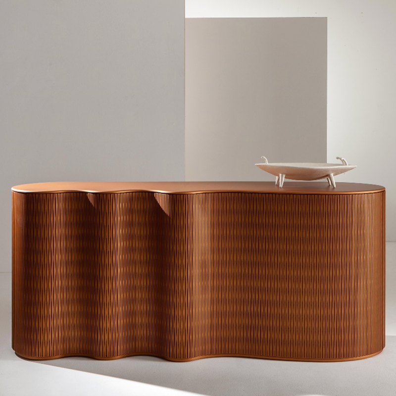 Fluted Sideboard Buffet Cabinet, Modern Walnut Wave Front Credenza with Curved Doors, Large Storage Cabinet for Dining Room, Living Room, Entryway and TV Console Use