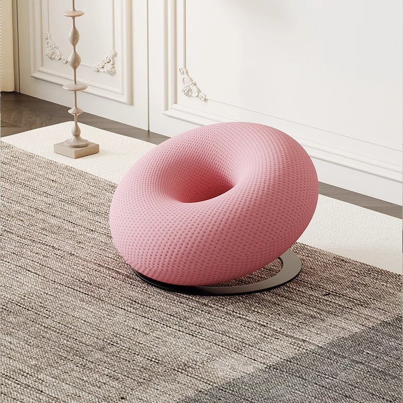 Pink Round Accent Chair, Donut Shaped Lounge Chair, 3D Knit Upholstered Single Sofa Chair for Living Room, Bedroom, Balcony, Reading Nook and Modern Lounge Spaces