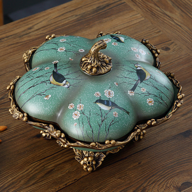 Green Covered Divided Candy Dish, 6-Section Dry Fruit Tray with Lid, European Style Decorative Snack Serving Bowl for Nuts, Candy, Cookies, Dried Fruit, Coffee Table, Tea Table, Living Room Decor