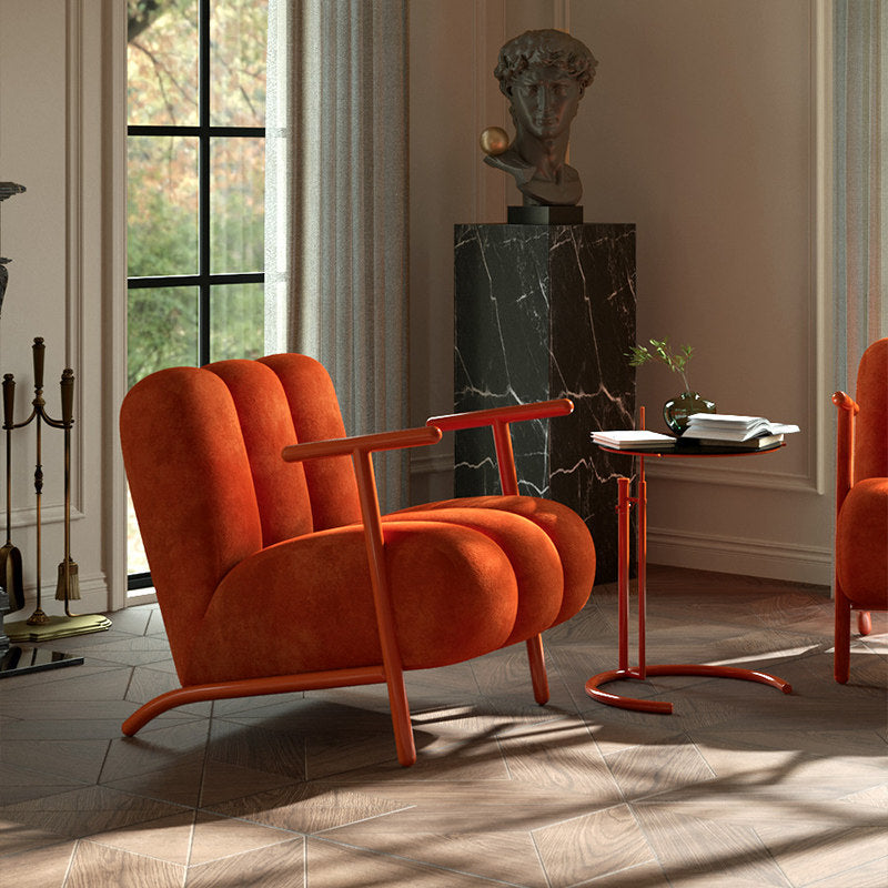 Burnt Orange Velvet Accent Chair with Sculpted Back and Metal Frame