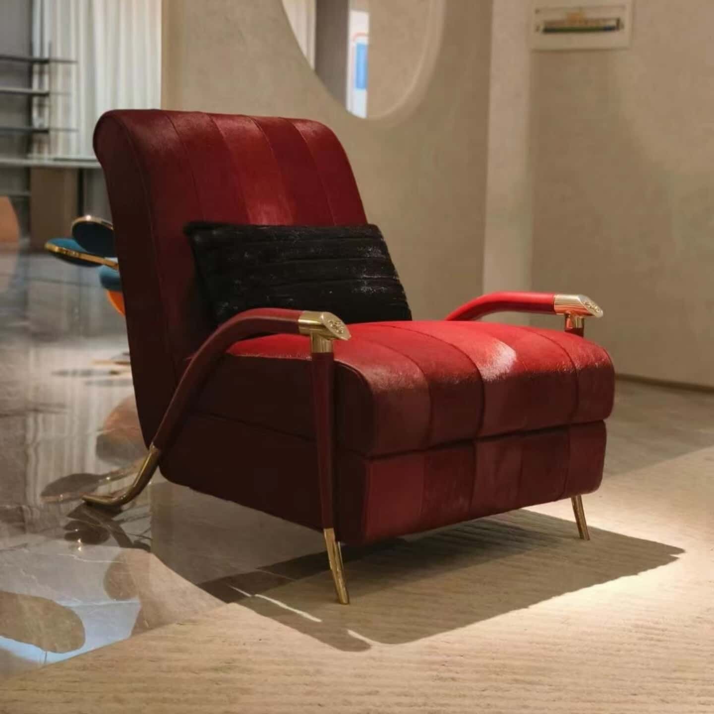 Red Upholstered Accent Chair with Gold Tone Arms and Legs, Modern Lounge Armchair for Living Room, Bedroom, Reading Corner, Office, Hotel Lobby and Luxury Home Decor