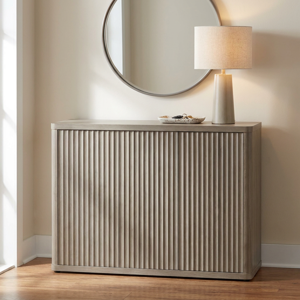 Taupe Fluted 2-Door Sideboard Cabinet for Entryway Dining Room